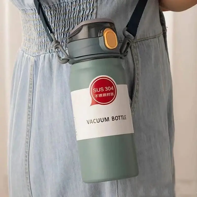 (Net) Stainless Steel Thermal Water Bottle - 600ML Wide Mouth with HandlePetrol