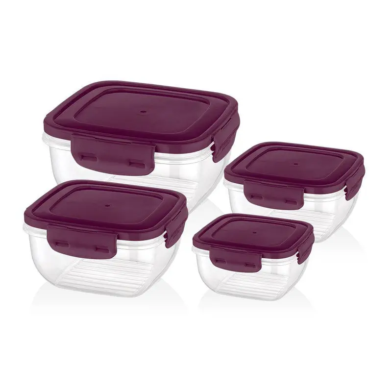 Bager Cook &Lock Colored Cover Square Storage Container Set 4 PcsBlueberry