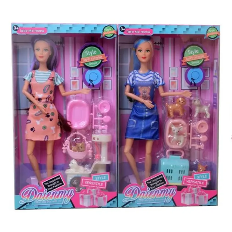 Barbie Doll with Pet Care SetBrown Violet Hair