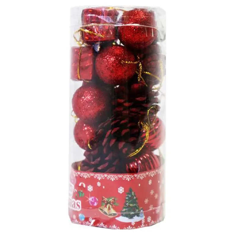 Christmas 3 cm Mix Balls Gifts and Pine Set (24 pcs in a pack) / 6855