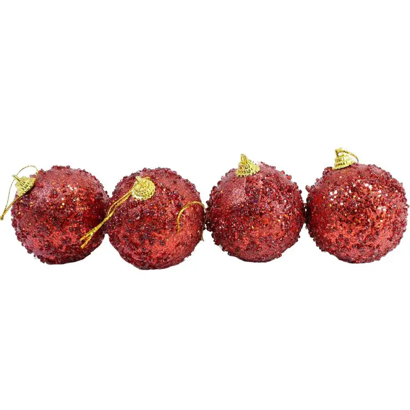 Christmas Glittered Red Balls 6 cm Tree Decoration Set (4 Pcs) / 0527
