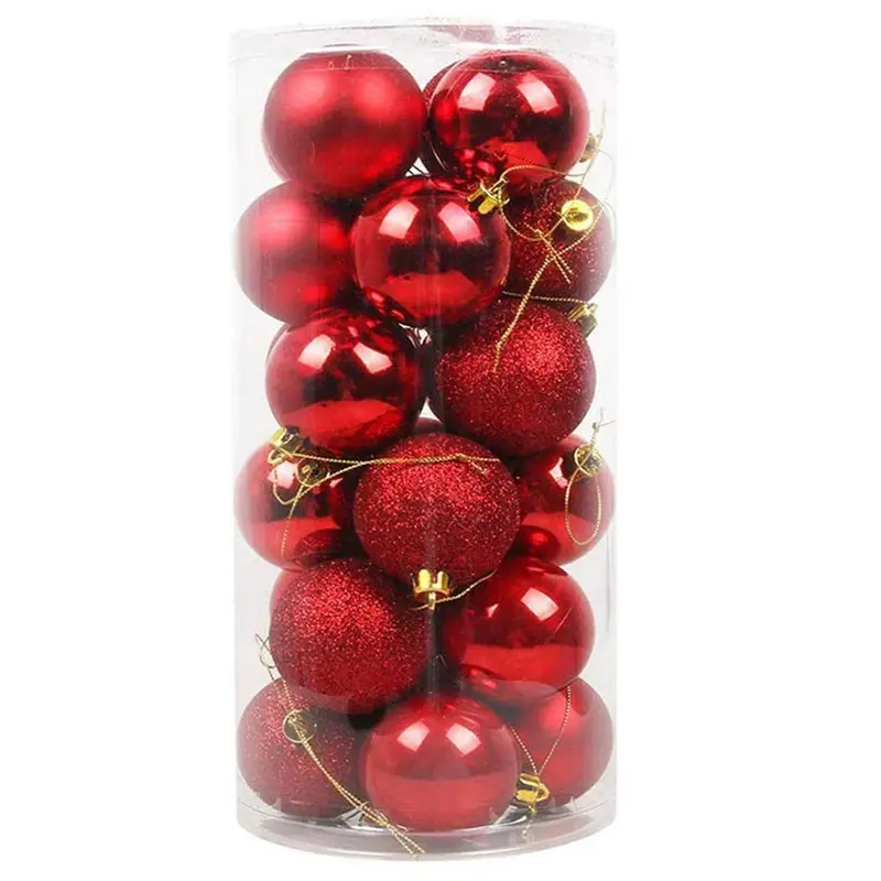 Christmas Red Glitter and simple Decoration Balls 6 cm (20 Pcs) /2058