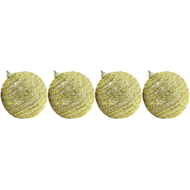 Christmas Striped Glittered Gold Balls Tree Decoration Set (4 Pcs)