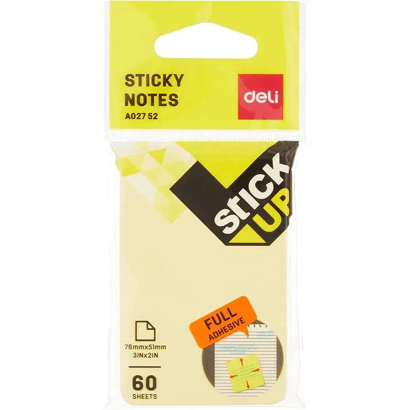 Deli EA02752 Full Adhesive Sticky Notes, 76 x 51mm 60 Sheets