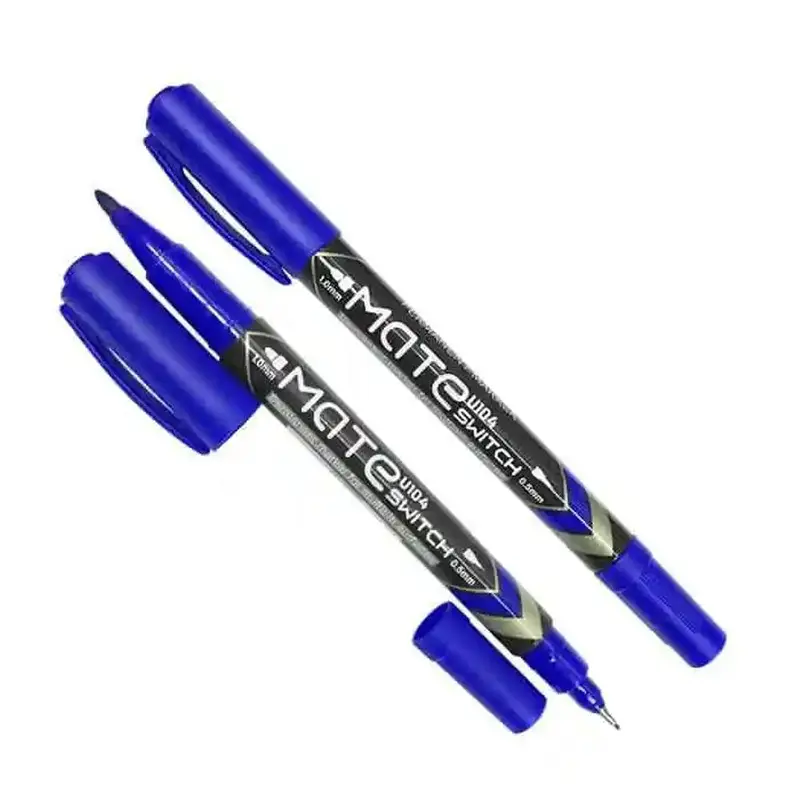 Deli U10430 Chisel Tip Twin Permanent Marker  Blue 1-0.5mm