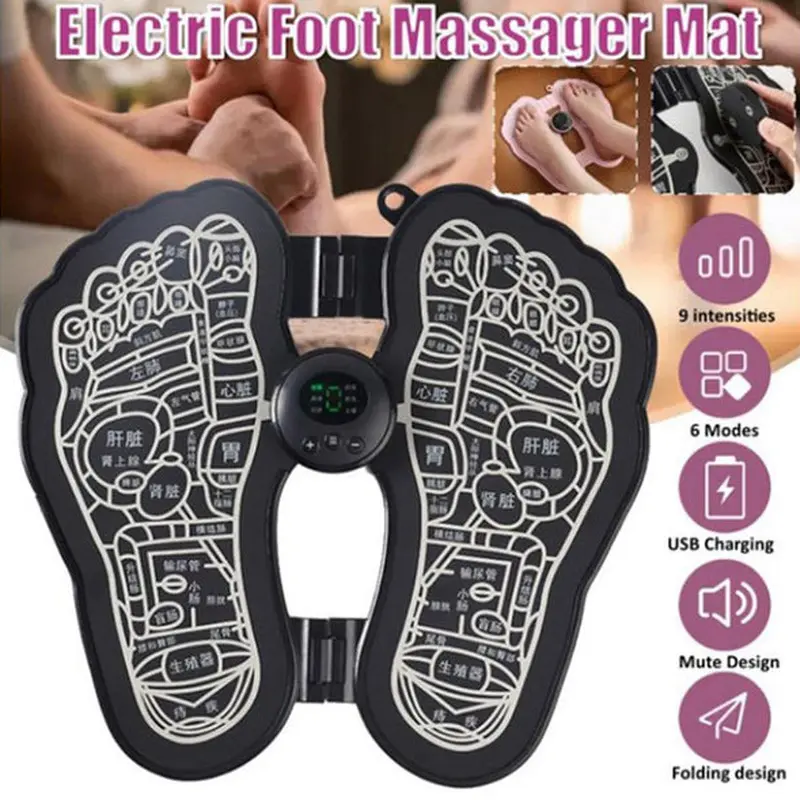 Electric EMS Foot Massager Pad Foldable Foot massage USB Rechargeable Feet Circulation Massage PadBlack