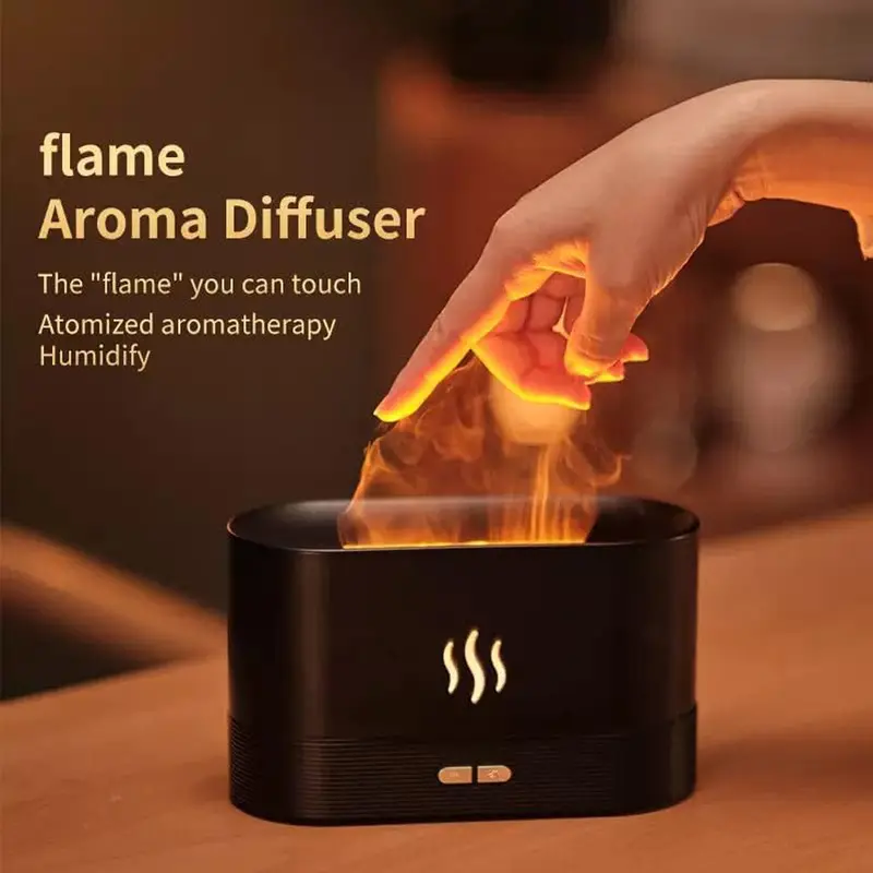 Flame Humidifier Air Humidifier with Flame Effect for Fragrance Oil and Aroma Oils Home DecorBlack