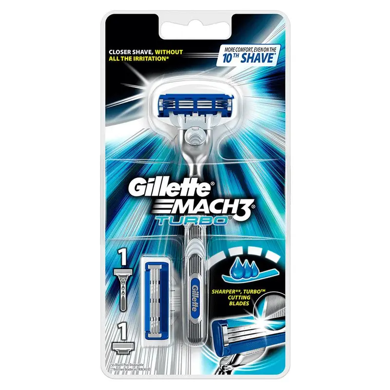 Gillette Mach3 Turbo Mens Razor Handle & 2 Refill