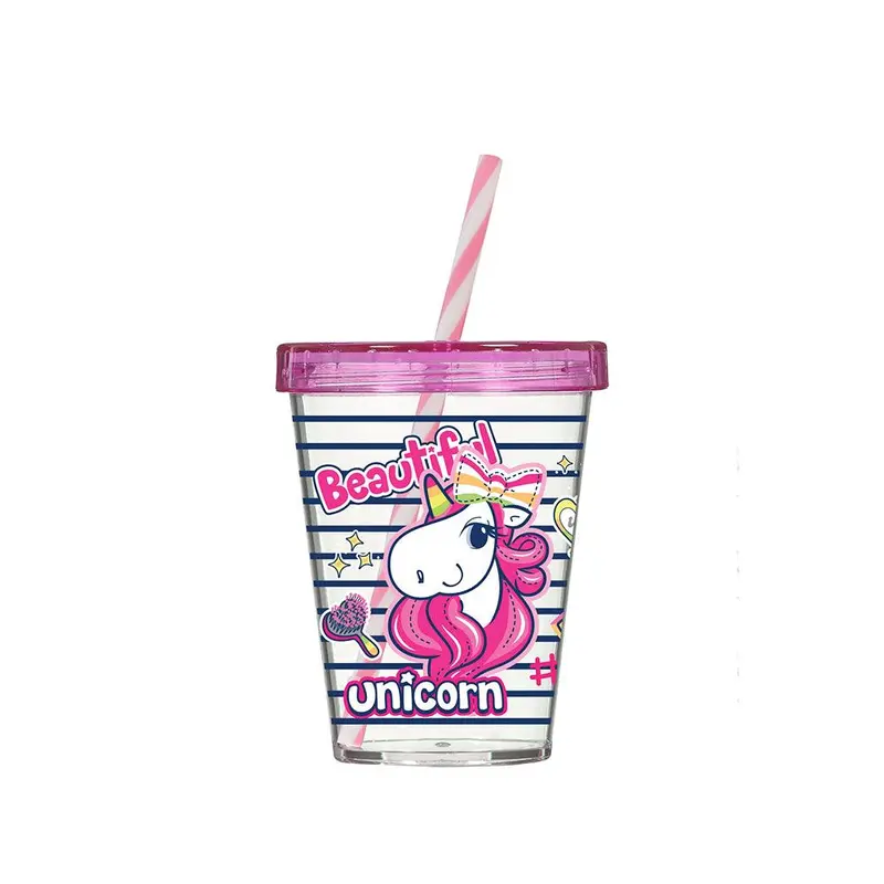 Herevin Tumbler with Straw Decorated Unicorn (Net)