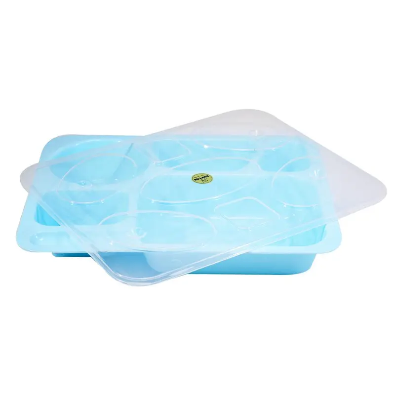 Plastic 5 Compartment Plate With Lid / 758Blue