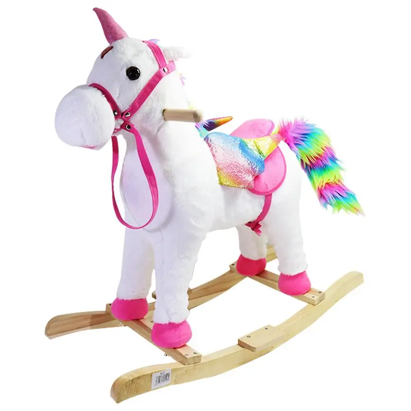 Plush Kids Rocking Unicorn -Ride On With Realistic Sounds And TailPink