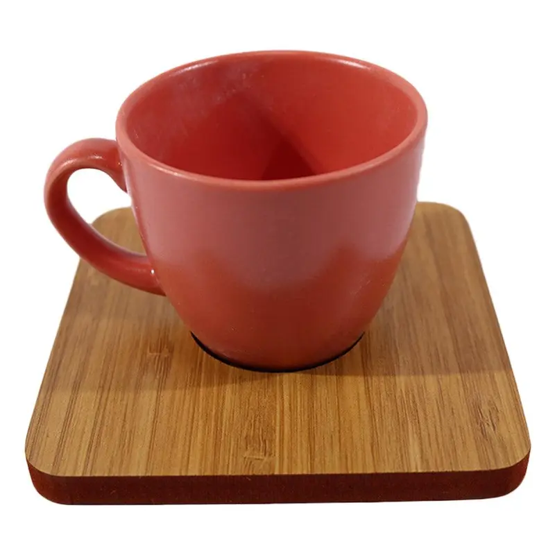 Porcelain Coffee Cups with wood Saucers Set ( 12 Pcs)Somo / Square