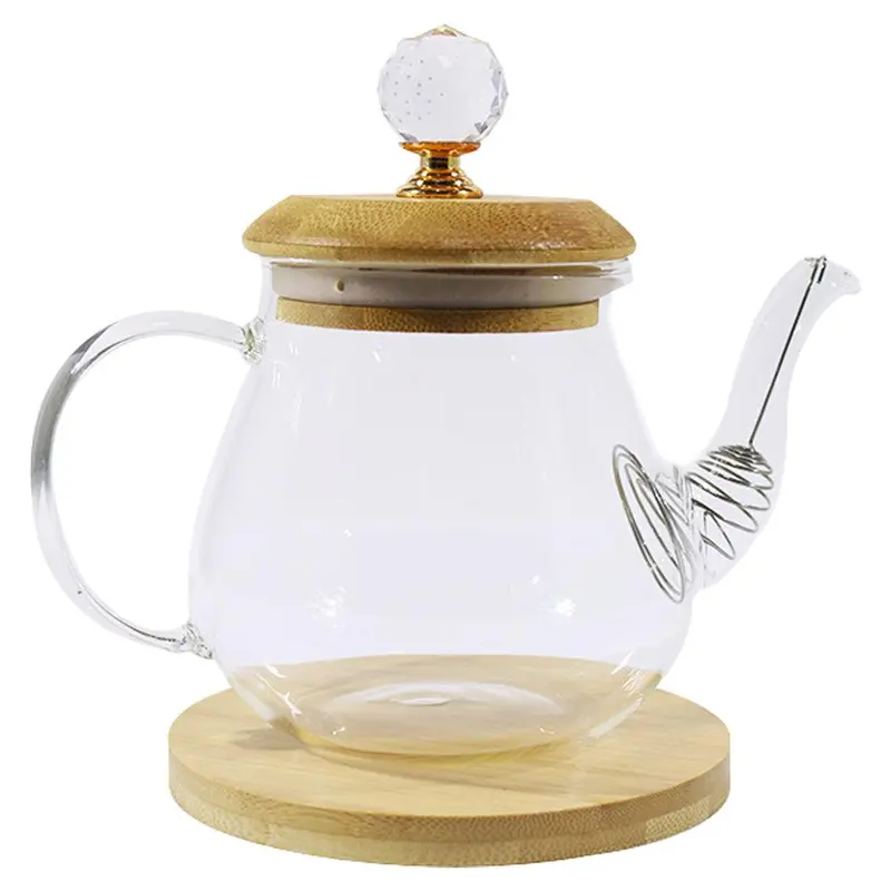 Pyrex Glass Teapot With Wooden Trivet / Small