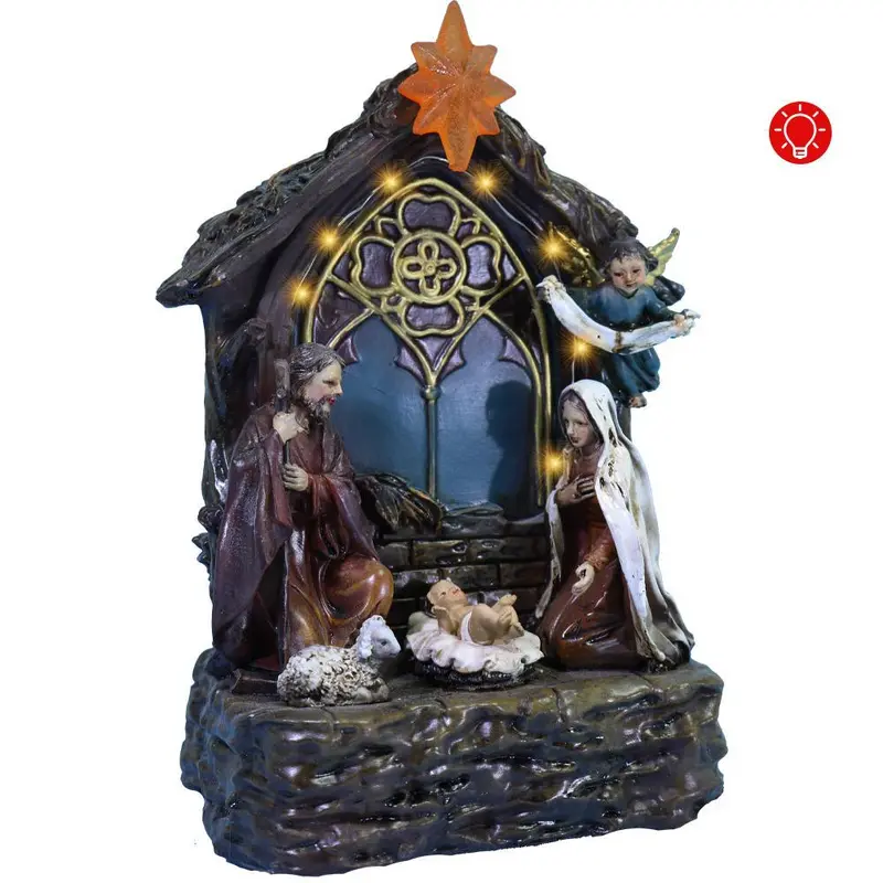 SET Holy Family Statue Christ Jesus With Light & Music / Q-944