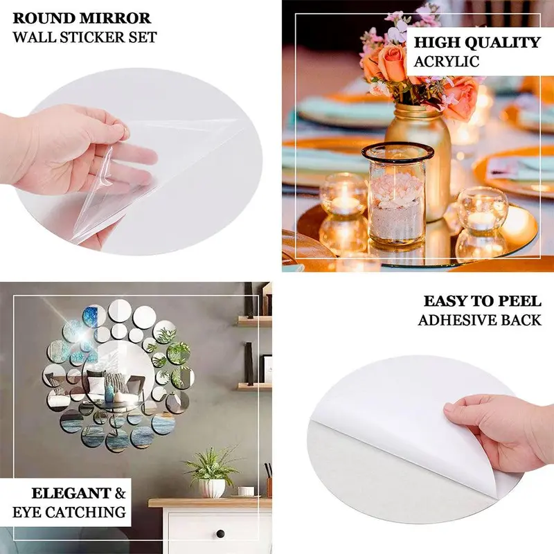 Small Wall Mirror Sticker 1 piece 20 cm- Round Shape