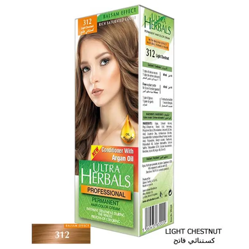Ultra Herbals Professional Hair Color Cream 312 Light Chestnut