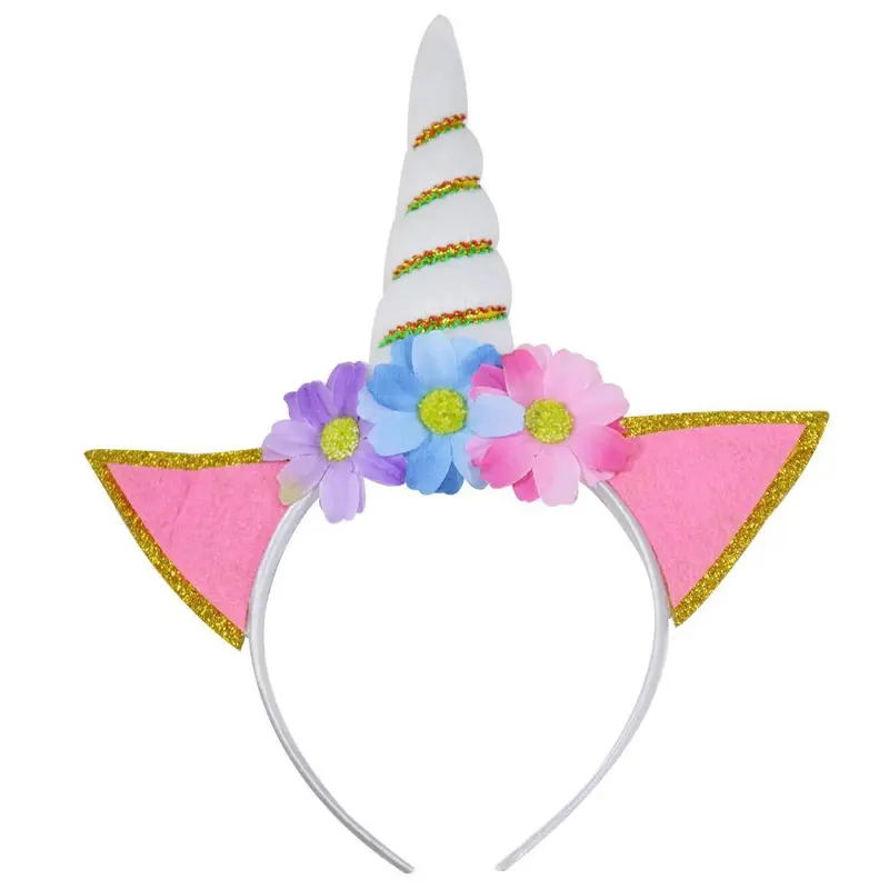White Unicorn with Flowers Hair Band /Q-551White