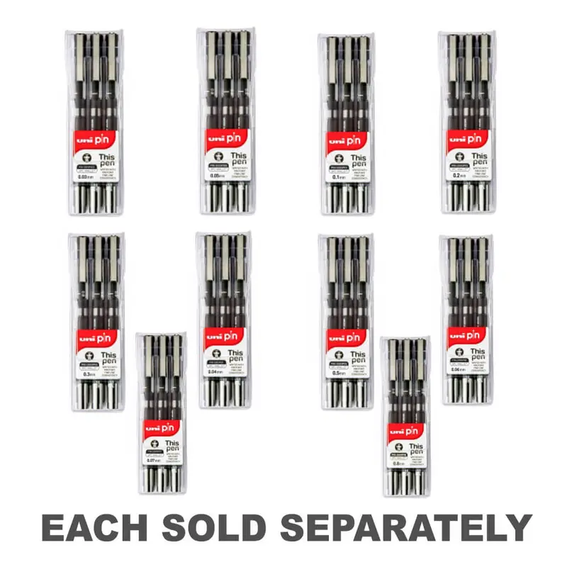 Uni-ball Pin Fineliner Pen Black (Wallet of 3)0.03mm