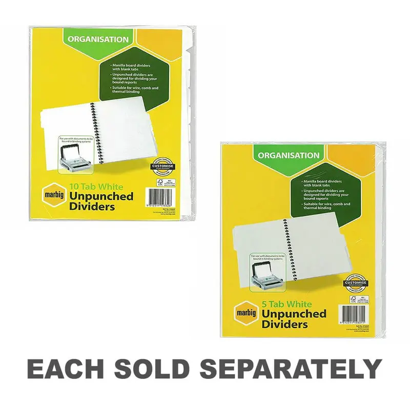 Marbig Unpunched Dividers A4 (White)5 Tab