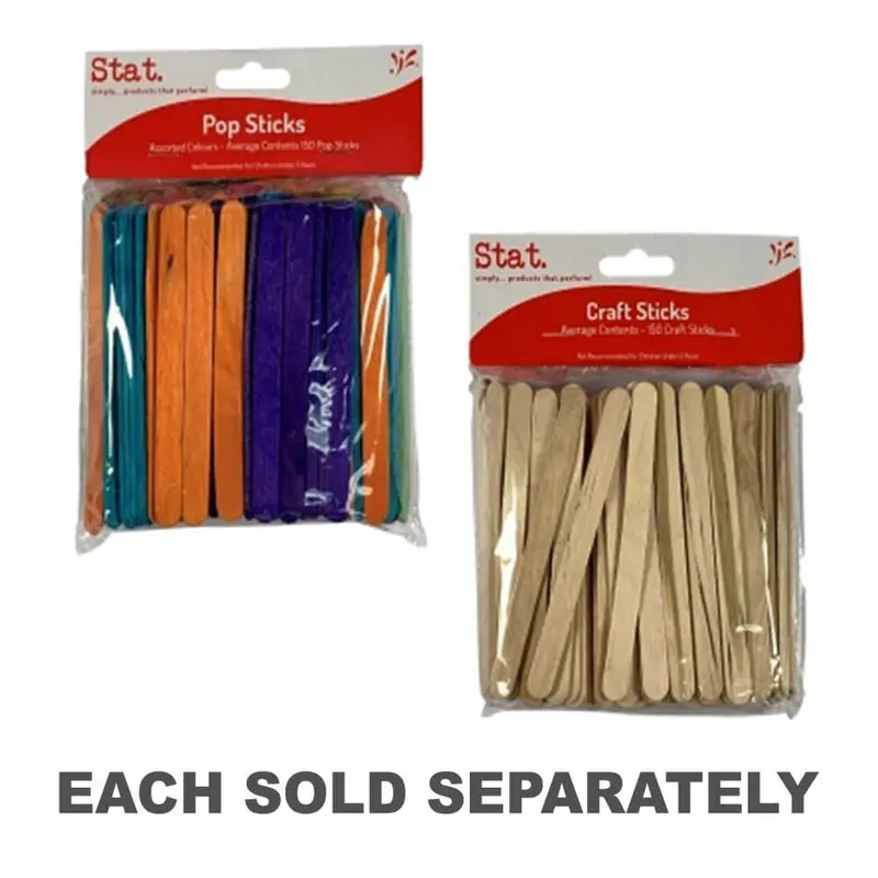 Stat Wooden Craft Sticks (150pk)Coloured