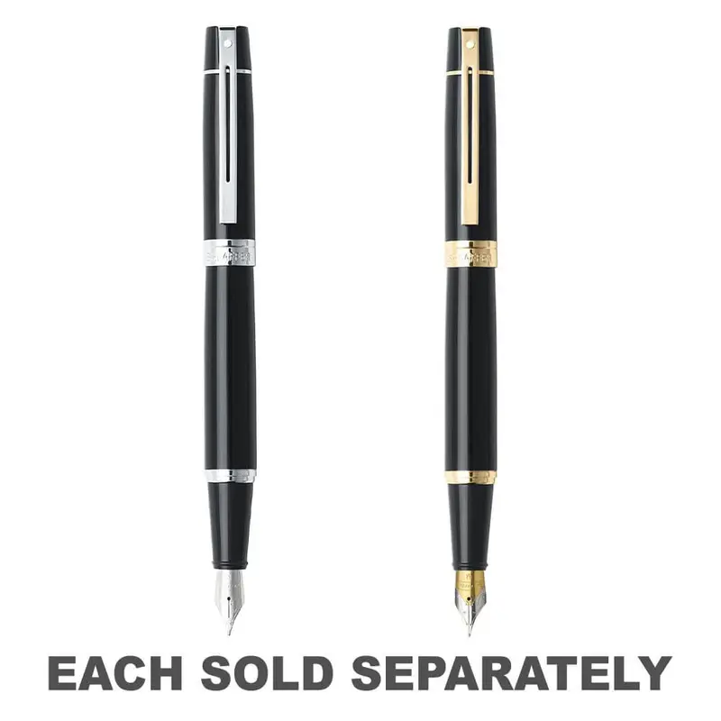 Sheaffer 300 Fine Fountain Pen (Glossy Black)Chrome Trim