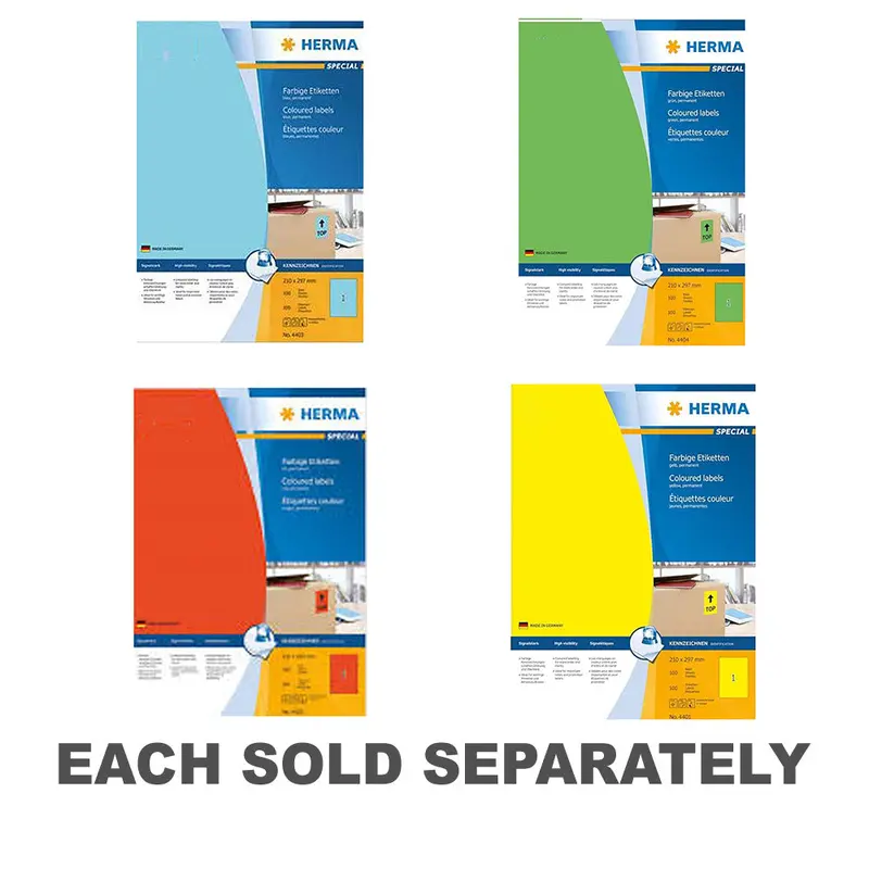 Herma Coloured Labels A4 100pc (210x297mm)Red
