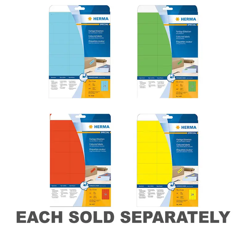Herma Removable Coloured Labels A4 20pc (70x37mm)Blue